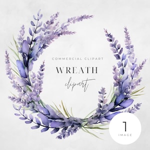 Watercolor Lavender Floral Wreath Clipart, SINGLE IMAGE, Flowers, Purple, Half Wreaths, Wedding, Transparent png, Commercial Use