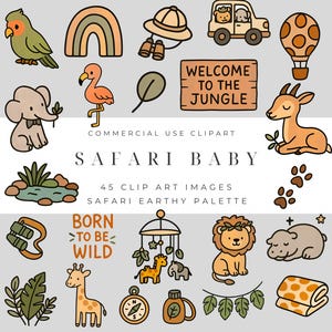 Bundle de clipart animaux de safari - mignons bébés animaux de la jungle, faune de la savane, art de safari africain, PNG pour décoration de fête d'enfants et de chambre d'enfants