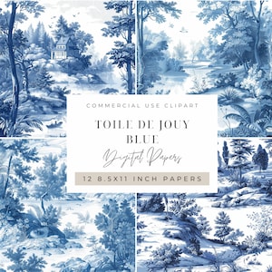 Papier numérique bleu toile de Jouy PNG, journal indésirable, lot, papiers de scrapbooking usage Commercial téléchargement instantané numérique
