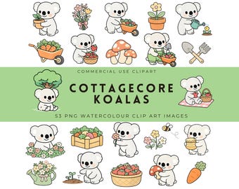 Cottagecore Koala Clipart | Australian Native Animals Clipart Bundle, Mushrooms PNG, Garden Characters, Digital Download
