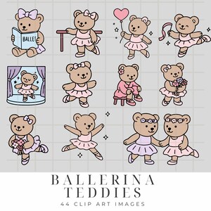 Ballerina Teddy Bears Clipart Set – Cute Dancing Bear Illustrations in ...