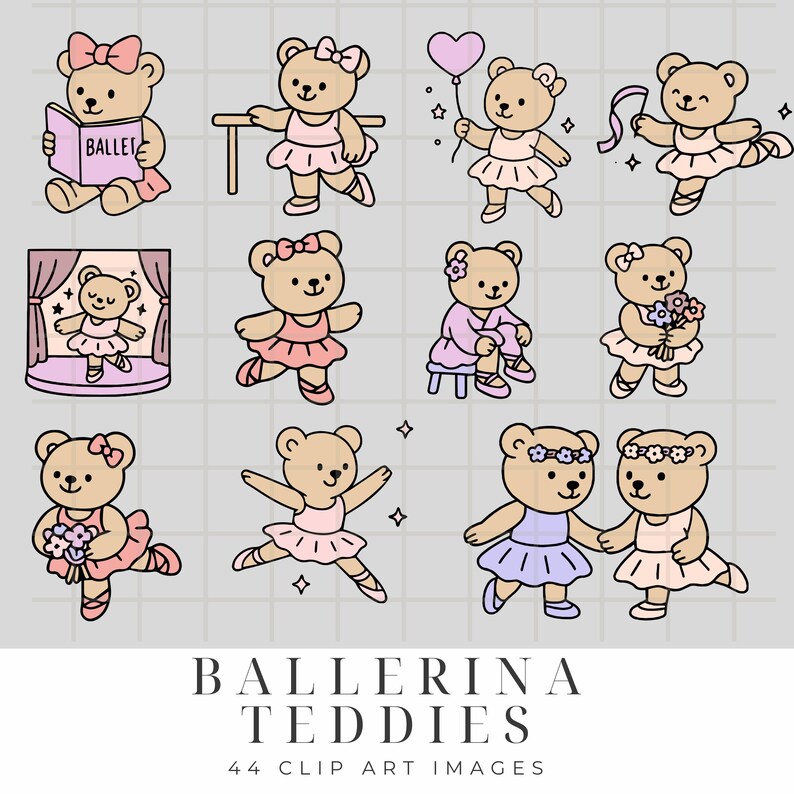 Ballerina Teddy Bears Clipart Set – Cute Dancing Bear Illustrations in ...