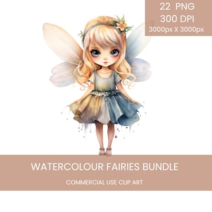 Wunderliche Feen in Aquarell Clip Art Pack Aquarell, Clipart oder kommerzielle Nutzung, Fee Aquarell PNG