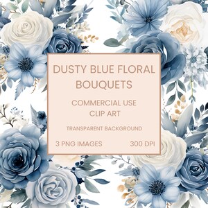 Dusty Blue Bouquet Watercolor Clipart PNG, Junk Journaling, single image, Floral Watercolor Wall Art Commercial Use Digital Instant Download