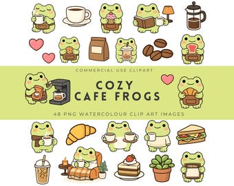 Cozy Cafe Frog Clipart | Barista Frog Clipart Bundle, Coffee, Barista, Cafe PNG, Cozy Frog Characters, Digital Download