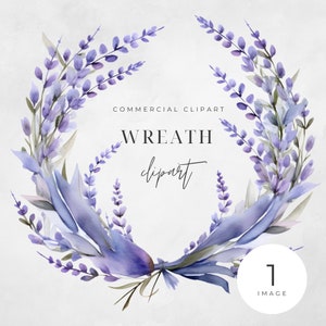 Watercolor Lavender Floral Wreath Clipart, SINGLE IMAGE, Flowers, Purple, Half Wreaths, Wedding, Transparent png, Commercial Use