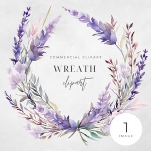 Watercolor Lavender Floral Wreath Clipart, SINGLE IMAGE, Flowers, Purple, Half Wreaths, Wedding, Transparent png, Commercial Use