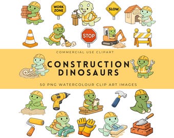 Construction Dinosaurs Clipart | Building Dinos Clipart Bundle, Dinosaur PNG, Cozy Dinosaur Characters, Digital Download