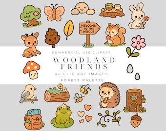 Woodland Animals Clipart Set – Cute Forest Creatures, Trees, Mushrooms & Nature Elements – PNG Files for Kids and Baby Shower Crafts