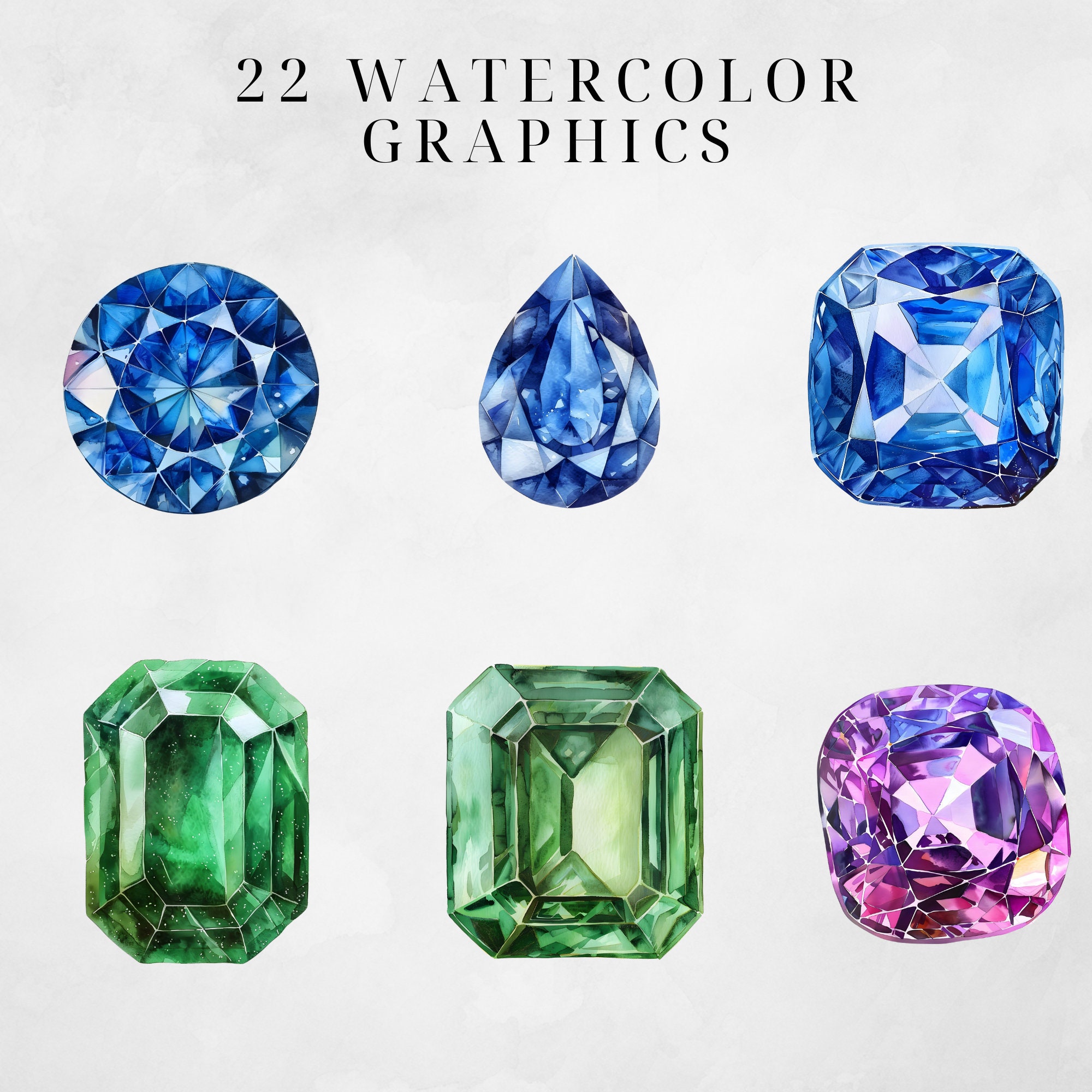 Watercolor Gemstones Clipart, BUNDLE, Precious Stones, Gems, Emerald ...