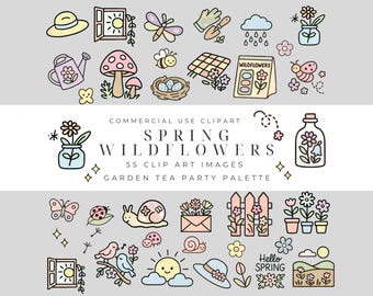 Wildflowers & Spring Clipart Pack – Pastel Simple Illustrations for Invitations, Planners, Scrapbooking and Crafts Crafts Commercial Use