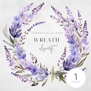 Watercolor Lavender Floral Wreath Clipart, SINGLE IMAGE, Flowers, Purple, Half Wreaths, Wedding, Transparent png, Commercial Use