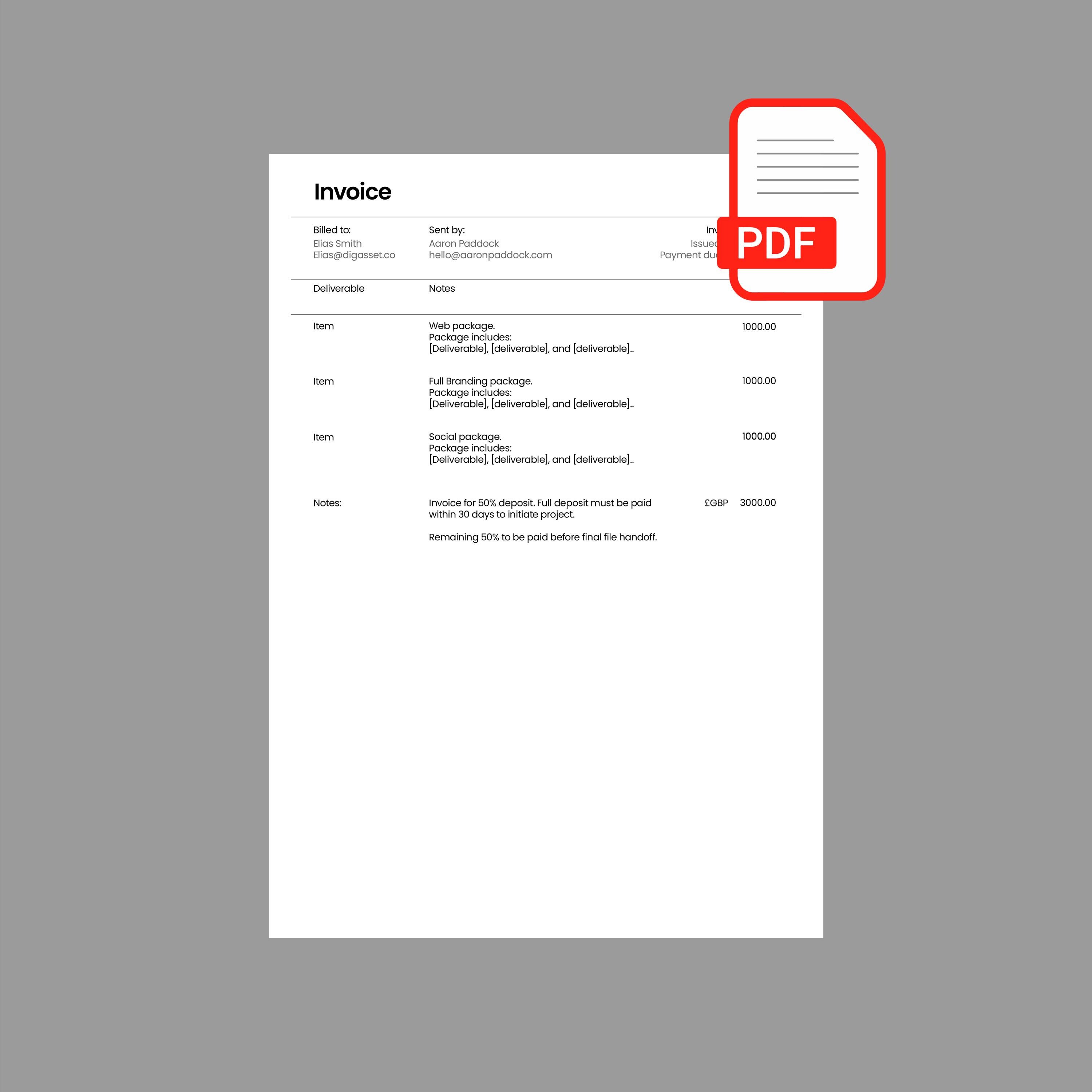 Invoice PDF Template - For Small business | Modern and Professional Invoice | Perfect for freelancers