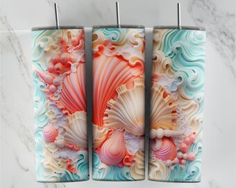 3D Sea Shells, Ready To press Sublimation Transfer. 30 oz prints, 20 oz prints, tumbler prints