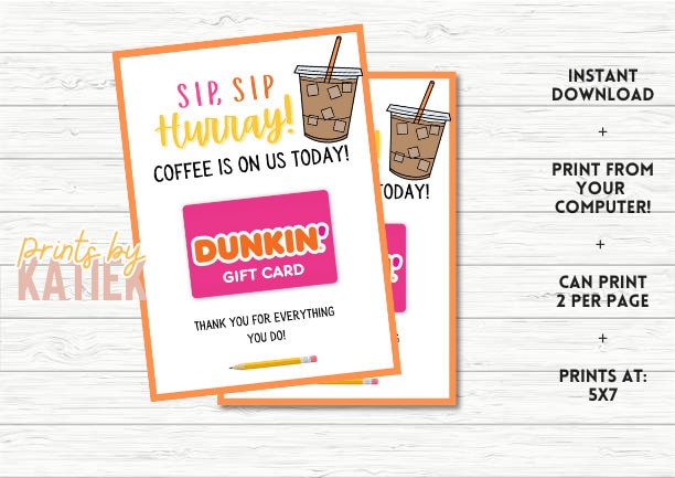 Printable Teacher Coffee Gift // Teacher Thank You Gift // Teacher Thank You Gift // Teacher Appreciation // Teacher Dunkin Gift Card