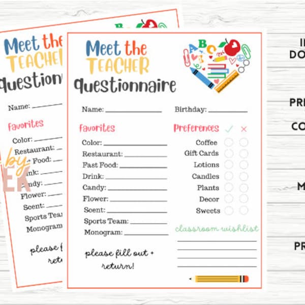 Teacher Favorites // Teacher Questionnaire // Teacher Survey // Teacher Printable // Back to School Questionnaire // Teacher Appreciation