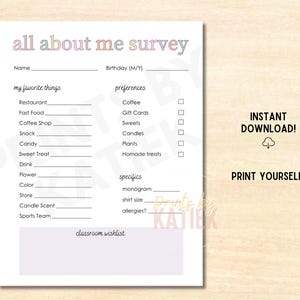 Minimalist Teacher Survey // Teacher Questionnaire // Teacher Favorites // Teacher Printable // Back to School Questionnaire