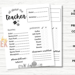 Teacher Favorites in Black and White // Teacher Questionnaire // Teacher Survey // Teacher Printable // Back to School Questionnaire //