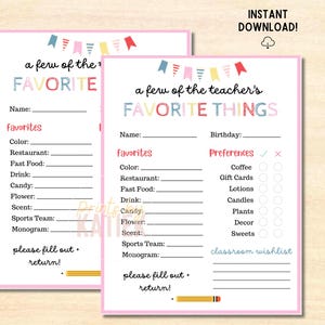 Teacher Favorites // Teacher Questionnaire // Teacher Survey // Teacher Printable // Back to School Questionnaire // Teacher Appreciation