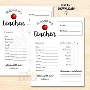 Teacher Favorites // Teacher Questionnaire // Teacher Survey // Teacher Printable // Back to School Questionnaire // Teacher Appreciation