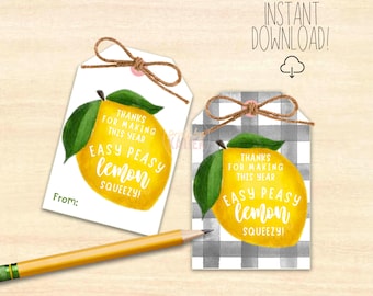 Teacher Appreciation Tag // Teacher Gift Tag // Lemon Teacher Gift // Teacher Gift Tag // Teacher Tag // Easy Peasy Lemon Squeezy Teacher