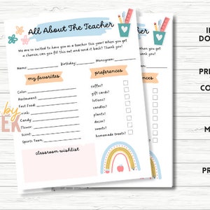 Teacher Favorites // Teacher Questionnaire // Teacher Survey // Teacher Printable // Back to School Questionnaire // Teacher Appreciation
