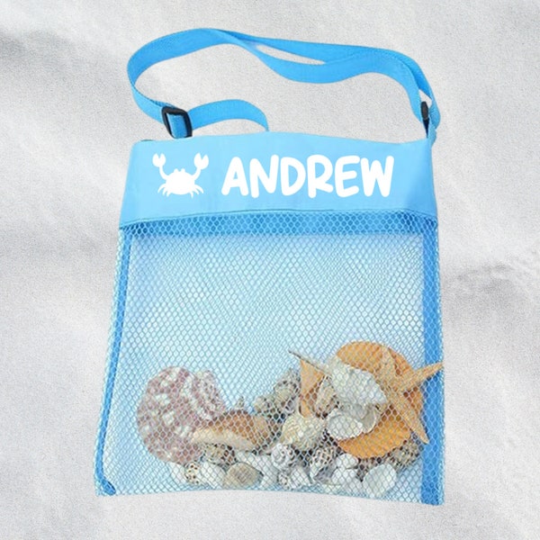Personalized Seashell Bag, Kids Beach Bag, Kids Seashell Bag, Mesh Seashell Bag