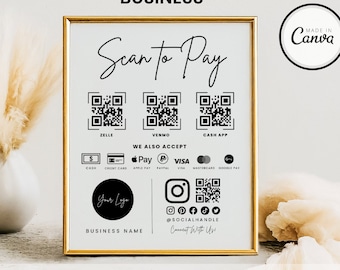 Editable Scan To Pay Sign, QR Code Sign Template, Printable Payment Sign, CashApp Venmo PayPal Accepted Payments Sign, Small Business Sign