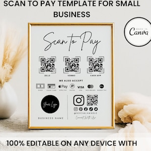 Szablon skanowania do płatności, znak kodu QR, mała firma, edytowalny szablon Canva, znak płatności PayPal, znak Venmo, znak firmowy, znak do druku