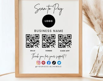 Scan To Pay Template, Qr Code Sign, Small Business, Editable Canva Template,Paypal Payment Sign, Venmo Sign, Business Sign, Printable Sign