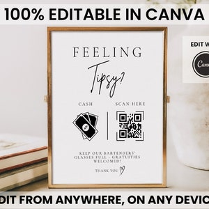 Bearbeitbares Trinkgeldglas-Schild, Venmo-Zahlungsschild, QR-Code-Schild, Canva-Vorlage bearbeitbar, Trinkgeld akzeptiert-Schild, druckbare Download-Vorlage, Barkeeper