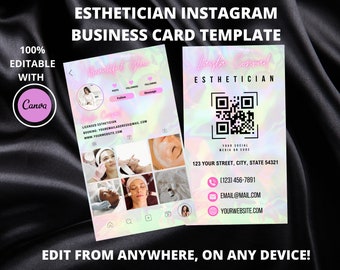 Modelo de cartão de visita de esteticista DIY Modelo editável Modelo de código QR Esteticista Negócios 2023 Modelo de download digital