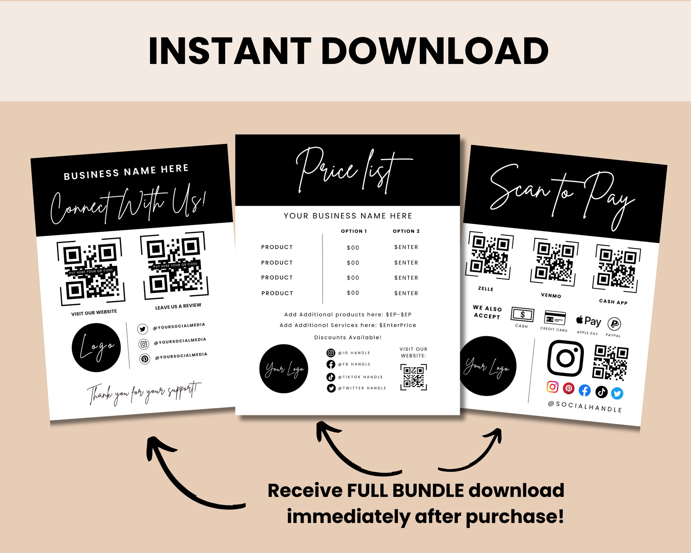 Price List Template Bundle, Editable Price List Canva Template, Scan to ...