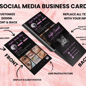 Lash Tech Visitenkarte Vorlage, 2023 bearbeitbare Vorlage, Instagram Business Vorlage, QR-Code, DIY Canva Digitale Vorlage Make-up Schönheit