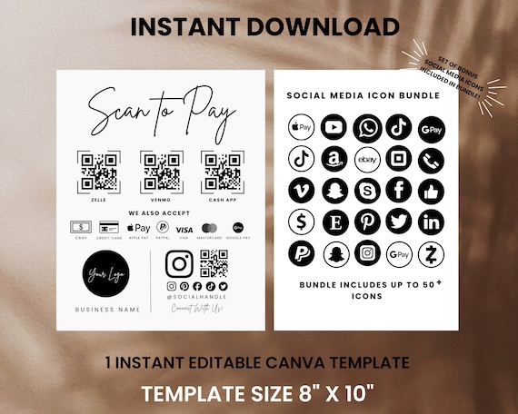 Scan To Pay Template, Qr Code Sign, Small Business, Editable Canva Template,Paypal Payment Sign, Venmo Sign, Business Sign, Printable Sign
