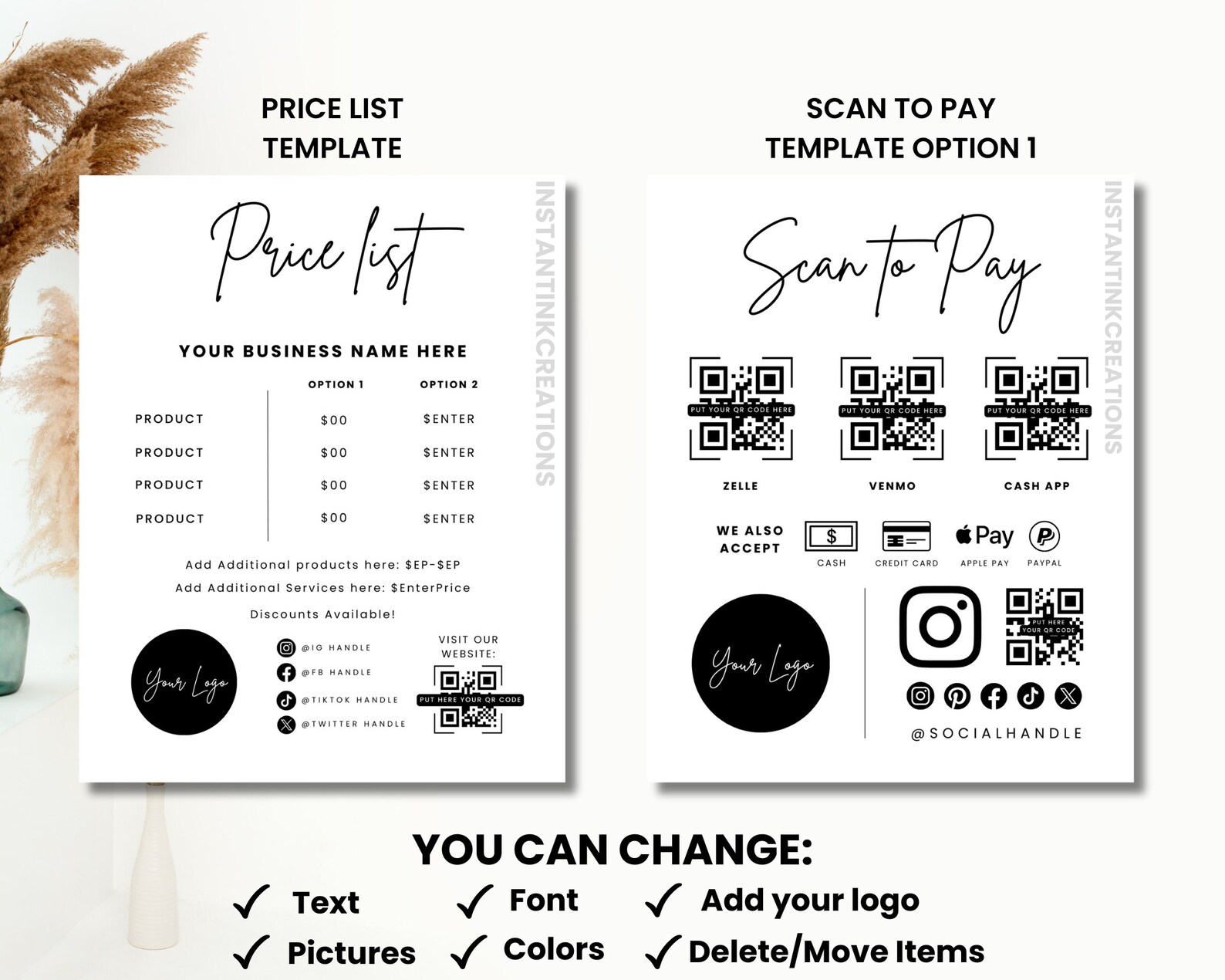 Editable QR Code Sign Template | Small Business Bundle (instant ...