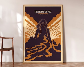 Impresión artística retro del volcán Pele: póster de viaje a Hawái