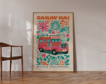 Retro Jeepney Art - Manila Philippines Travel Poster - Filipino Art Print