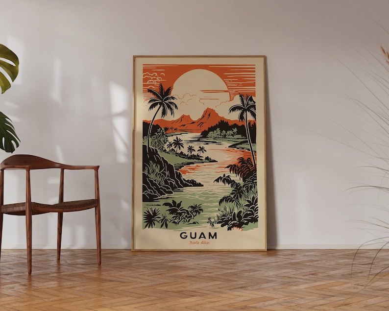 Retro Guam Print - Hafa Adai - Guam Retro Tourism Wall Art - Vintage Style Travel Poster