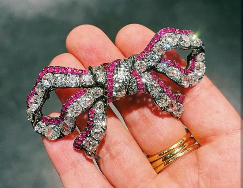 Ruby Stone Brooch Vintage Style Ruby Ribbon Brooch | 925 Sterling Silver Moissanite ...