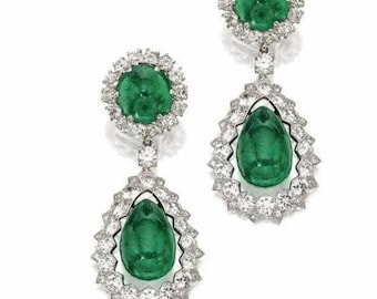 Art Deco Smaragd & Moissanit Sterling Silber Ohrringe