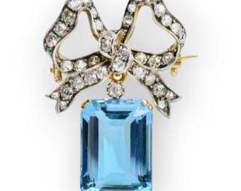 Vintage-inspired moissanite 925 sterling silver lab-created aquamarine brooch for wedding engagement brooch
