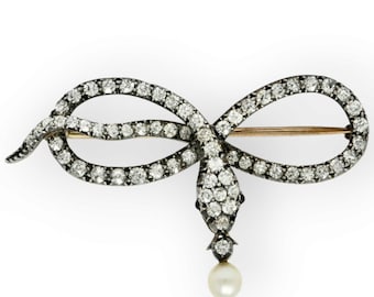 Vintage-inspired 925 sterling silver lab-created pearl pink ruby moissanite brooch Antique Snake brooch Pin
