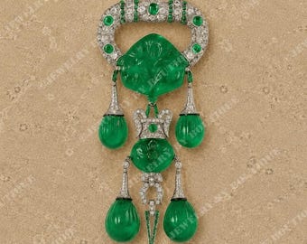 Retro 925 Sterling Silver Emerald Brooch, Moissanite Jewel