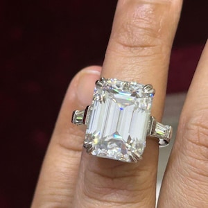 Vintage Style Emerald Cut Moissanite Sterling Silver Ring - Grace Kelly