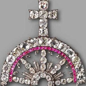 The Order of Saint Catherine Moissanite  and ruby  Brooch in silver
