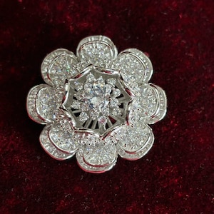 Nizam of Hyderabad Rose Brooch – 925 Sterling Silver & Moissanite | Royal Wedding Jewelry | Vintage Floral Brooch | Queen Elizabeth Gift her