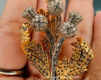 Vintage Style Thistle Brooch, Yellow Gold Plated 925 Silver, Queen Elizabeth II Style