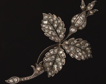 Victorian   925 sterling silverose cut diampnd flower leaf brooch pin , for Wedding gift