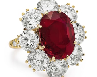Art Deco  Elizabeth Taiylor Vintage Style Moissanite And Ruby 925 Sterling Silver Ring For Her